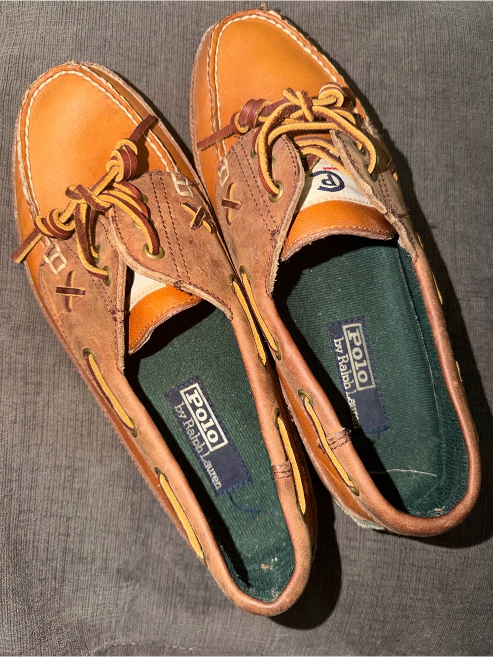 Polo by Ralph Lauren Men's Tan/Brown Leather Boat Shoes EXTREMELY RARE …